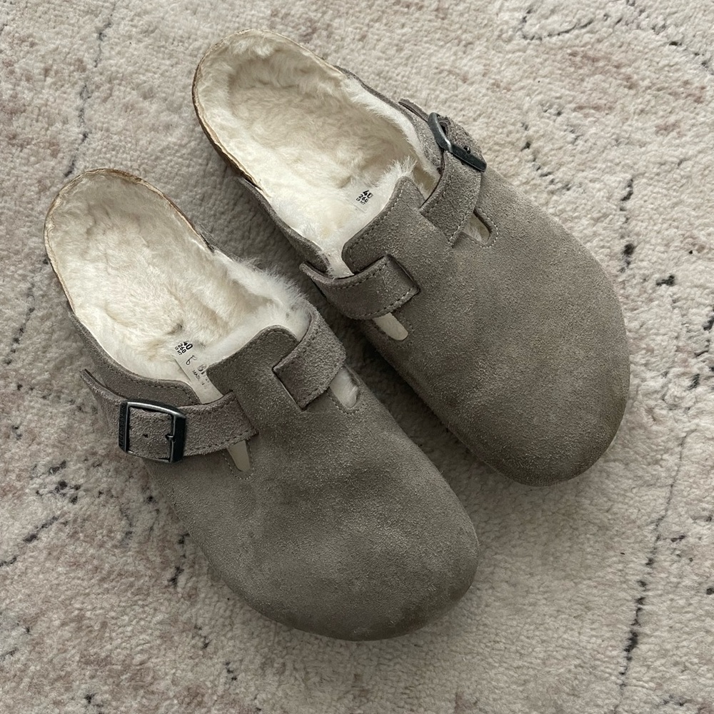 Birkenstock 40 wide Boston Shearling Suede Leather